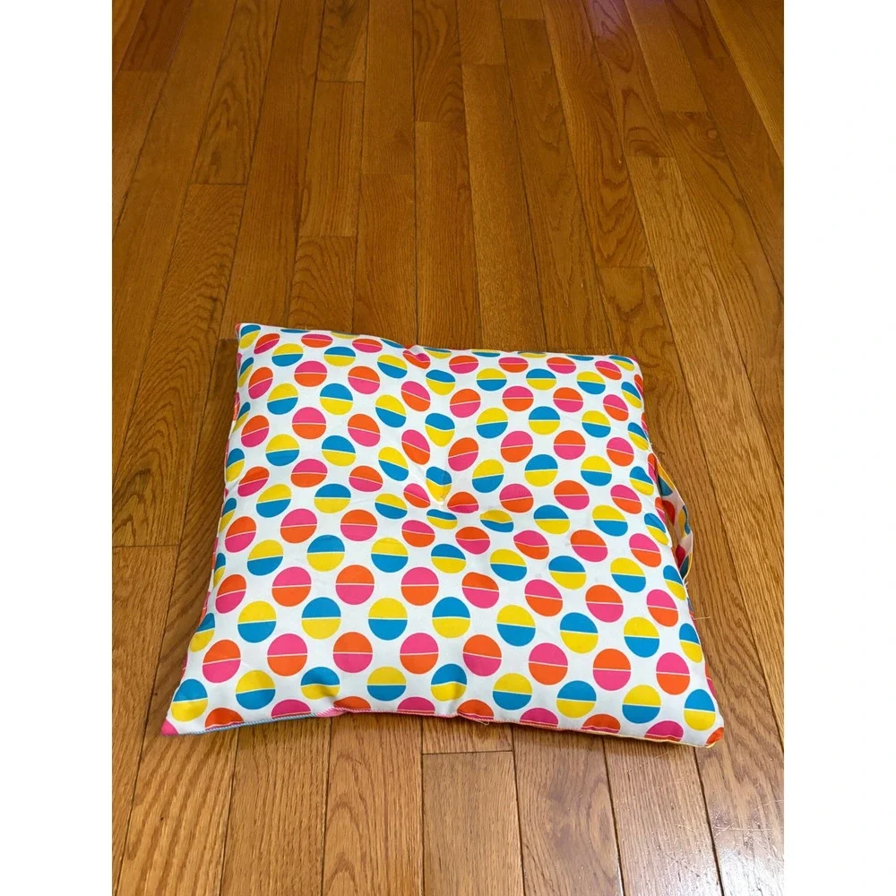 Multicolor Geometric Circle & Stripe Reversible seat Pillow with Handle 16x16